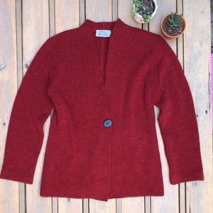 Cardigan Blazer - Red Knit Button Long Sleeve